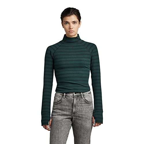 G-STAR RAW Damen Rib Mock Slim Top, Mehrfarben (laub/caviar stripe D22074-D201-D405), S von G-STAR RAW