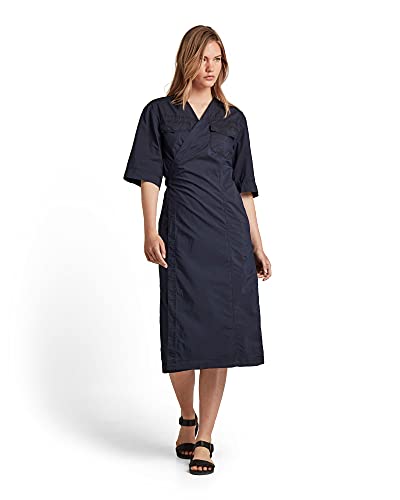 G-STAR RAW Damen V-Neck Midi Wrap Kleid, Blau (rinsed D19718-C282-082), XS von G-STAR RAW