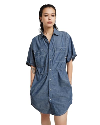 G-Star RAW Damen Relaxed Drawcord Ss Wmn Casual Dress, Blau (Rinsed D24874-d558-082), S EU von G-STAR RAW