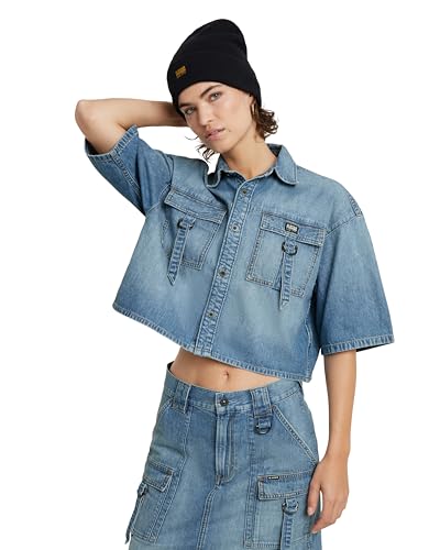 G-Star RAW Women's Shirts Relaxed Utility Shirt ss wmn, Blau (Sun Faded Thames D24881-D539-G341), S von G-STAR
