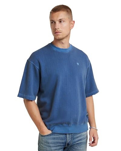 G-Star RAW Men's Overdyed Loose r sw ss Sweater, Blau (Radar Blue gd D24679-D688-G474), L von G-STAR RAW