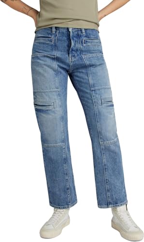 G-Star RAW Damen Viktoria Utility High Straight Jeans, Blau (Faded Denali Blue Destroyed D24566-D499-G565), 29W / 32L von G-STAR