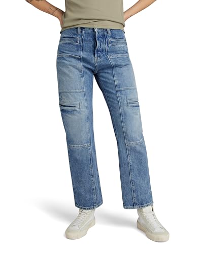 G-Star RAW Damen Viktoria Utility High Straight Jeans, Blau (Faded Denali Blue Destroyed D24566-D499-G565), 30W / 32L von G-STAR