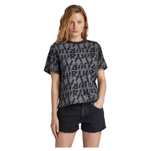 G-Star RAW Damen Calligraphy Allover Boxy Top, Mehrfarben (Grey Asphalt raw Paint D24765-D611-G419), M von G-Star RAW