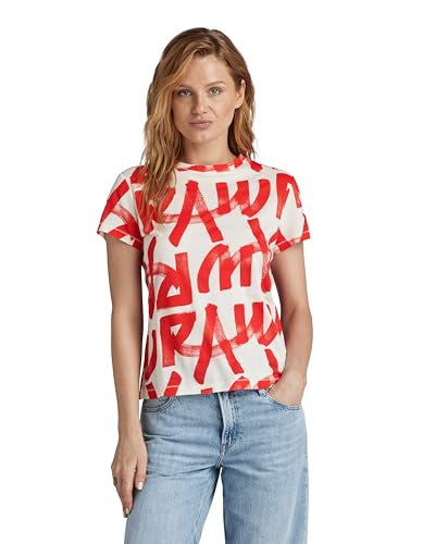 G-STAR RAW Damen Calligraphy Allover Top, Mehrfarben (antique white inv raw paint D24500-C565-G418), S von G-STAR RAW