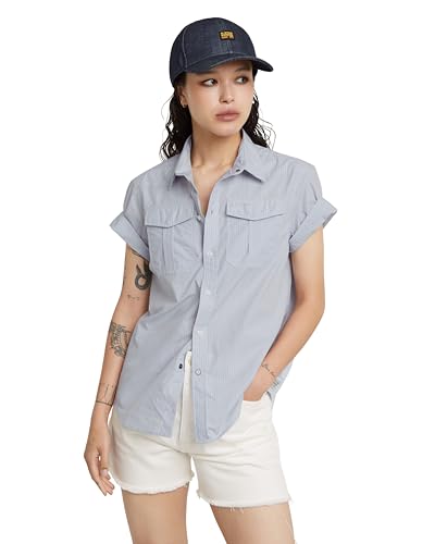 G-Star RAW Women's Shirts Military Button down ssleeve Shirt wmn, Mehrfarben (Grapeade Mini Stripe D24592-C667-G460), XXL von G-STAR