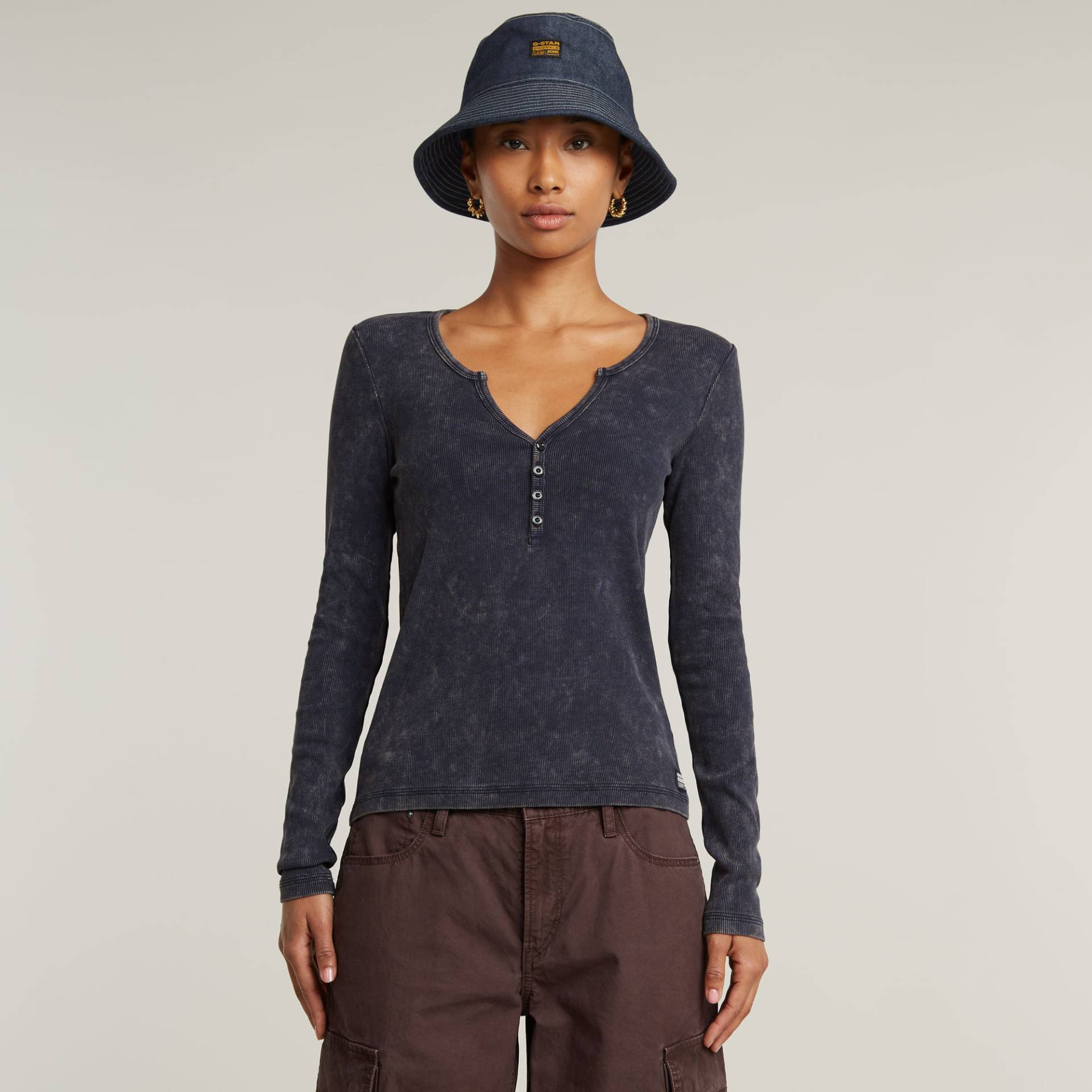 Deep V Overdyed Henley Slim Top von G-STAR