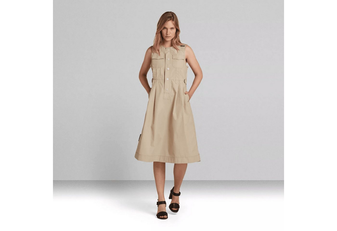 G-STAR Jerseykleid Damen Ärmellos Fit And Flare Dress Westpoint Khaki Größe : L (1-tlg) Eine Brusttasche von G-STAR