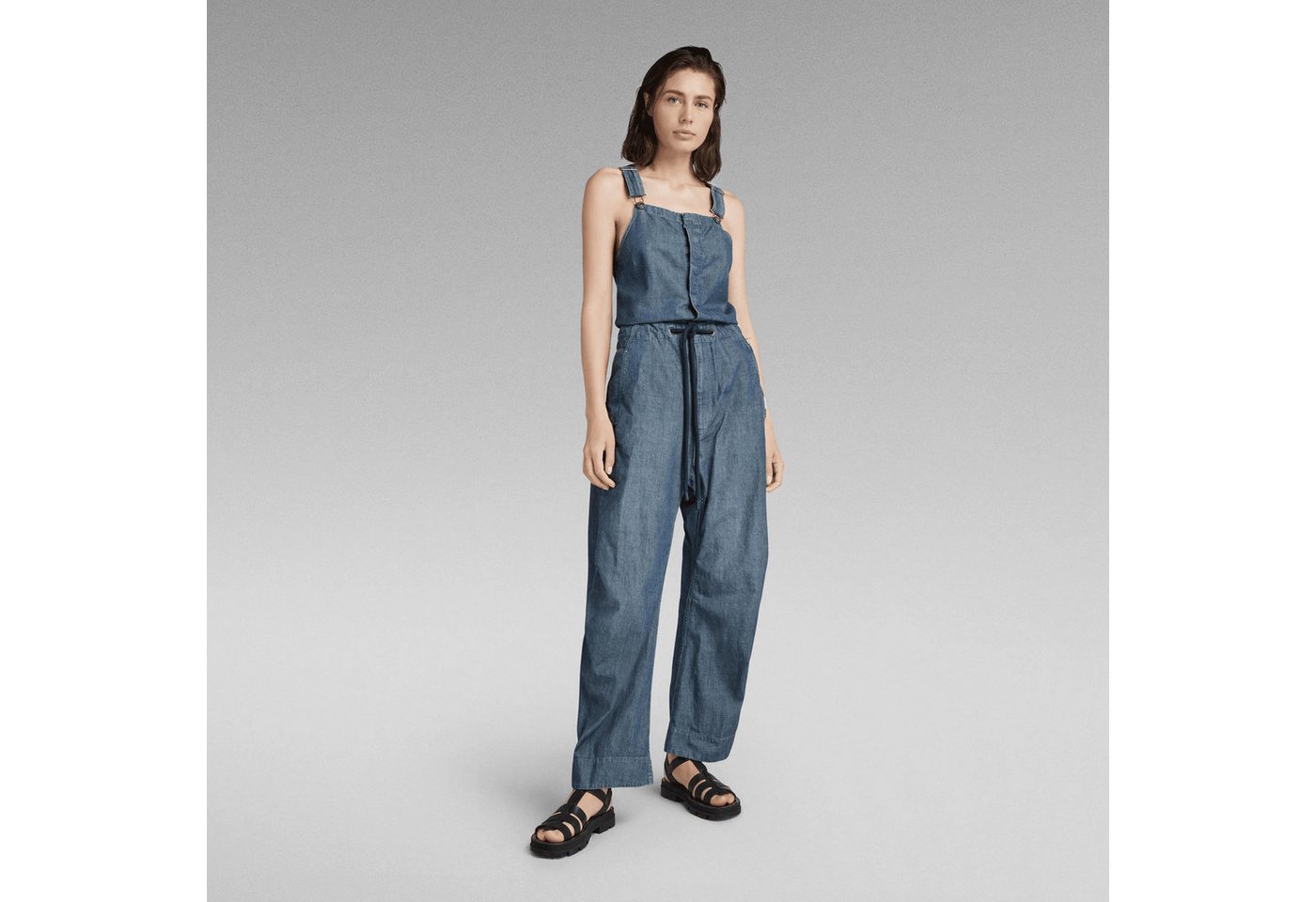 G-STAR Jumpsuit Damen Armellos 3D Bib Overall Antic Faded Aegean Blue Größe: XS (1-tlg) Gerades Bein, 100 % Bio-Baumwolle von G-STAR