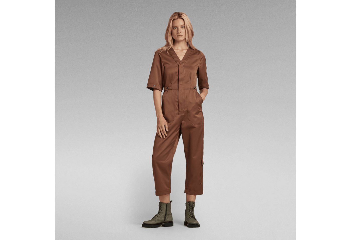 G-STAR Jumpsuit Damen V Neck Jumpsuit Shortsleeve Medium Clay Overall Größe S (1-tlg) Komfort von G-STAR