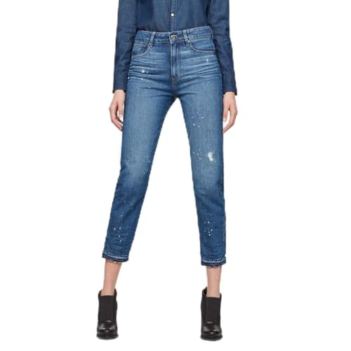 G-STAR RAW Damen 3301 Ultra High Straight Ripped 7/8-Length Jeans, Blau (medium aged destroy D07421-8973-3142), 31W / 34L von G-STAR RAW