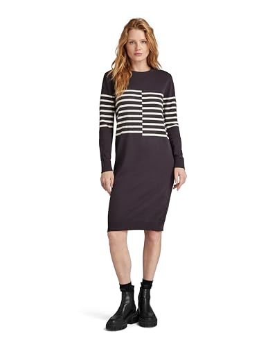 G-Star RAW Damen Broken Stripe Knitted Kleid, Grau (Grey Asphalt D24515-D563-G277), XS von G-STAR
