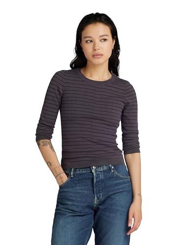 G-Star RAW Damen Broken Stripe Lightweight Pullover, Mehrfarben (Grey Asphalt Htr/Salute Stripe D24491-D563-G412), XL von G-STAR RAW