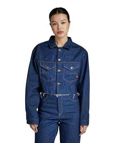 G-STAR RAW Damen Relaxed Cropped Cutoff Jacke, Blau (raw denim D24338-D547-001), XS von G-Star RAW