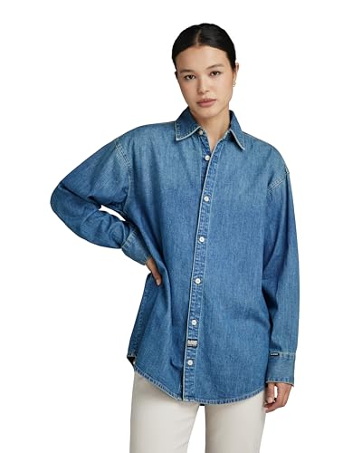 G-Star RAW Damen Relaxed Denim Hemd Pocketless, Blau (Faded Cricket Blue D24563-D252-D891), M von G-STAR