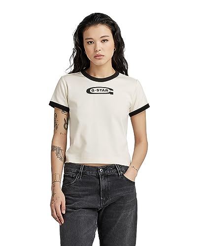 G-STAR RAW Damen Ringer Baby Brother Logo r t, Beige (Eggnog D23892-C812-G076), XS von G-STAR RAW