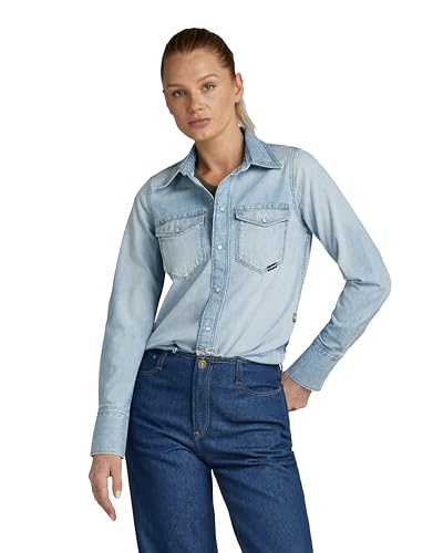 G-STAR RAW Damen Slim Western Hemd, Blau (Sun Faded Blue Mist D24343-D539-G342), XXS von G-STAR
