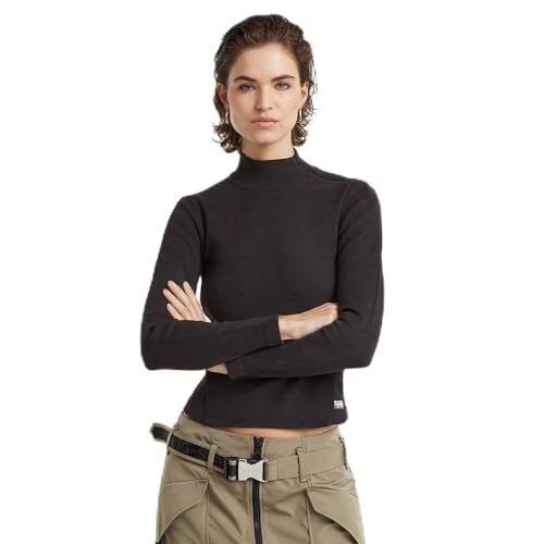 G-Star Damen Asymmetric Zip Cropped Slim Mock Top, Schwarz (dk Black D25056-D702-6484), XXL von G-STAR