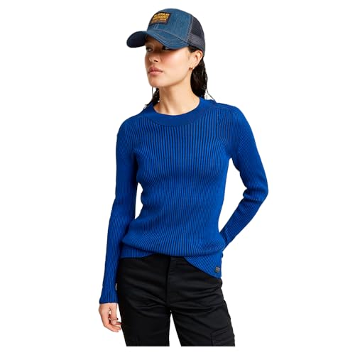 G-Star Damen Plated Slim Knitted Pullover, Mehrfarben (Racing Blue/Osaka Blue Rib D25310-D767-G866), L von G-STAR RAW
