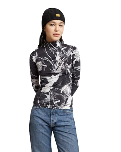 G-Star Damen Printed Mock Slim Top, Mehrfarben (dk Black Liquid Layers D25055-D796-H014), S von G-Star RAW