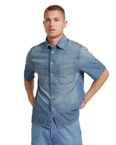 G-Star Herren Slanted Double Pocket Regular Hemd, Blau (Sun Faded Thames D24602-D539-G341), XS von G-STAR