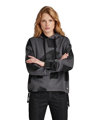 G-Star RAW Damen Calligraphy Allover Loose Hooded Sweatshirt, Mehrfarben (Grey Asphalt raw Paint D24384-D589-G419), XS von G-Star RAW