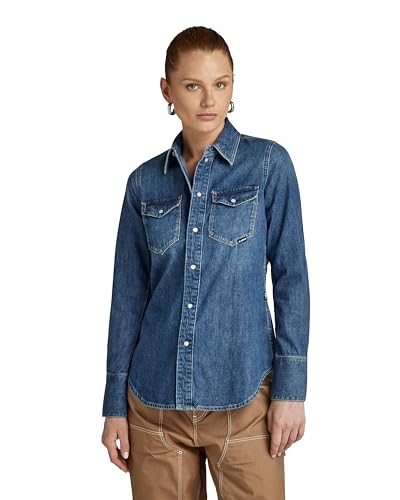 G-STAR RAW Damen Slim Western Hemd, Blau (Faded Noosa Blue D24343-D252-G310), L von G-STAR