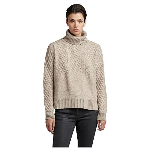 G-Star RAW Damen Structure Loose Knitted Turtleneck Pullover, Beige (Brown Rice D22404-C928-D309), XL von G-STAR RAW