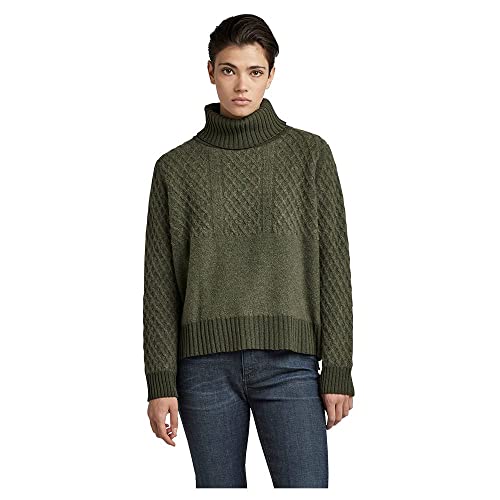 G-Star RAW Damen Structure Loose Knitted Turtleneck Pullover, Grün (dk Green D22404-C928-884), S von G-STAR