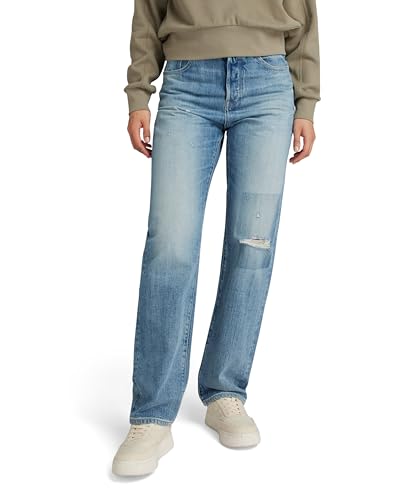 G-Star RAW Damen Viktoria High Straight Jeans, Blau (Faded Ripped Denali Blue D23959-D499-G668), 27W / 32L von G-STAR