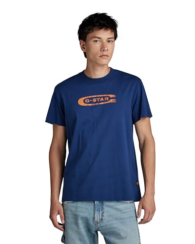 G-Star RAW Herren Distressed Old School Logo T-Shirt, Blau (Imperial Blue D24365-336-1305), L von G-STAR