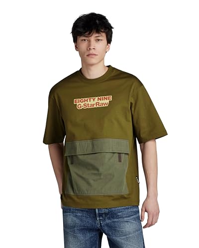 G-Star RAW Herren Fabric Mix Boxy T-Shirt, Grün (Dark Olive D23876-C336-C744), M von G-Star RAW