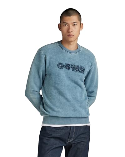 G-Star RAW Herren Indigo Distressed Logo Sweatshirt, Blau (Sun Faded Blue D24410-D583-A587), XL von G-STAR