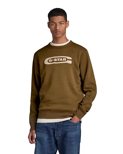 G-Star RAW Herren Old School Logo Sweatshirt, Grün (Dark Olive D23894-C235-C744), XXL von G-STAR