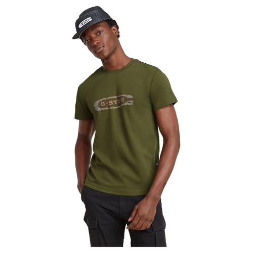 G-Star Herren Destroyed Old Skool Logo T-Shirt, Grün (Shadow Olive D25086-C812-B230), M von G-Star RAW