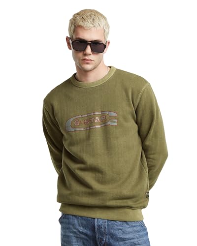 G-Star Herren Destroyed G Logo Washed Sweatshirt, Grün (Shadow Olive gd D25101-D688-D033), XL von G-Star RAW