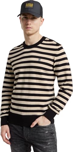 G-Star Herren Stripe Knitted Pullover, Mehrfarben (dk Black/Whitebait Stripe D25155-D840-G738), XL von G-Star RAW