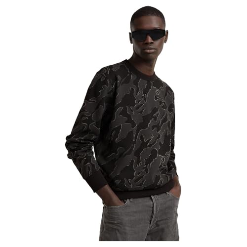 G-Star RAW Herren Sweatshirt - Camouflage, Island Camo, Pullover, Bio-Baumwolle Schwarz/Grau XL von G-STAR