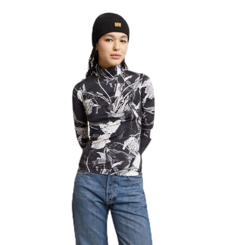 G-Star Damen Printed Mock Slim Top, Mehrfarben (dk Black Liquid Layers D25055-D796-H014), XL von G-STAR RAW