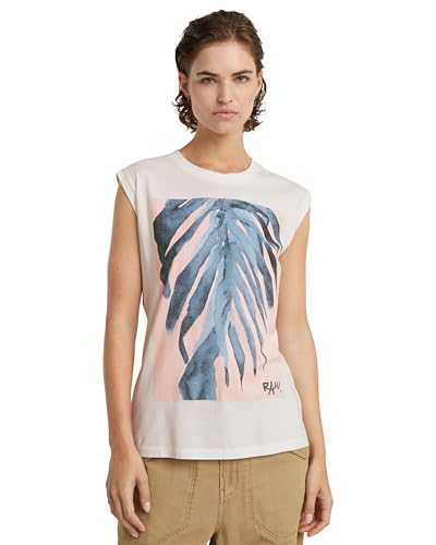 G-Star RAW Women's Tops AI Print Elasticated Waist sl t wmn, Grau (lt Chalk D24672-4107-1284), M von G-STAR RAW