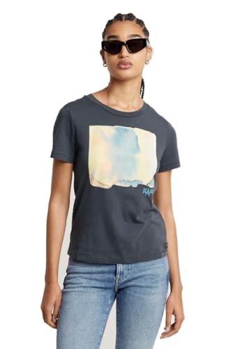 G-Star RAW Women's Tops Abstract Water Color Print r t wmn, Grau (Petrol D24643-4107-860), L von G-Star RAW