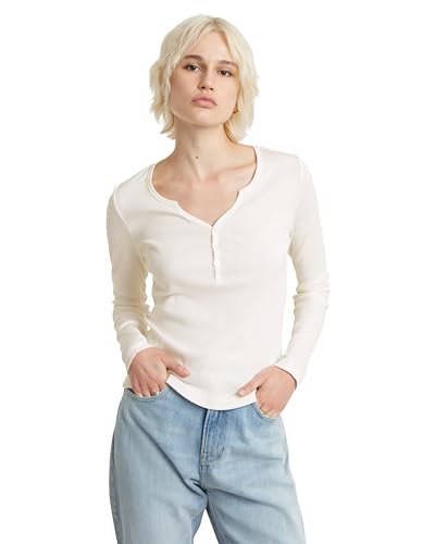 G-Star RAW Women's Tops Deep v Henley Slim ls wmn, Grau (lt Chalk D24656-5268-1284), S von G-STAR