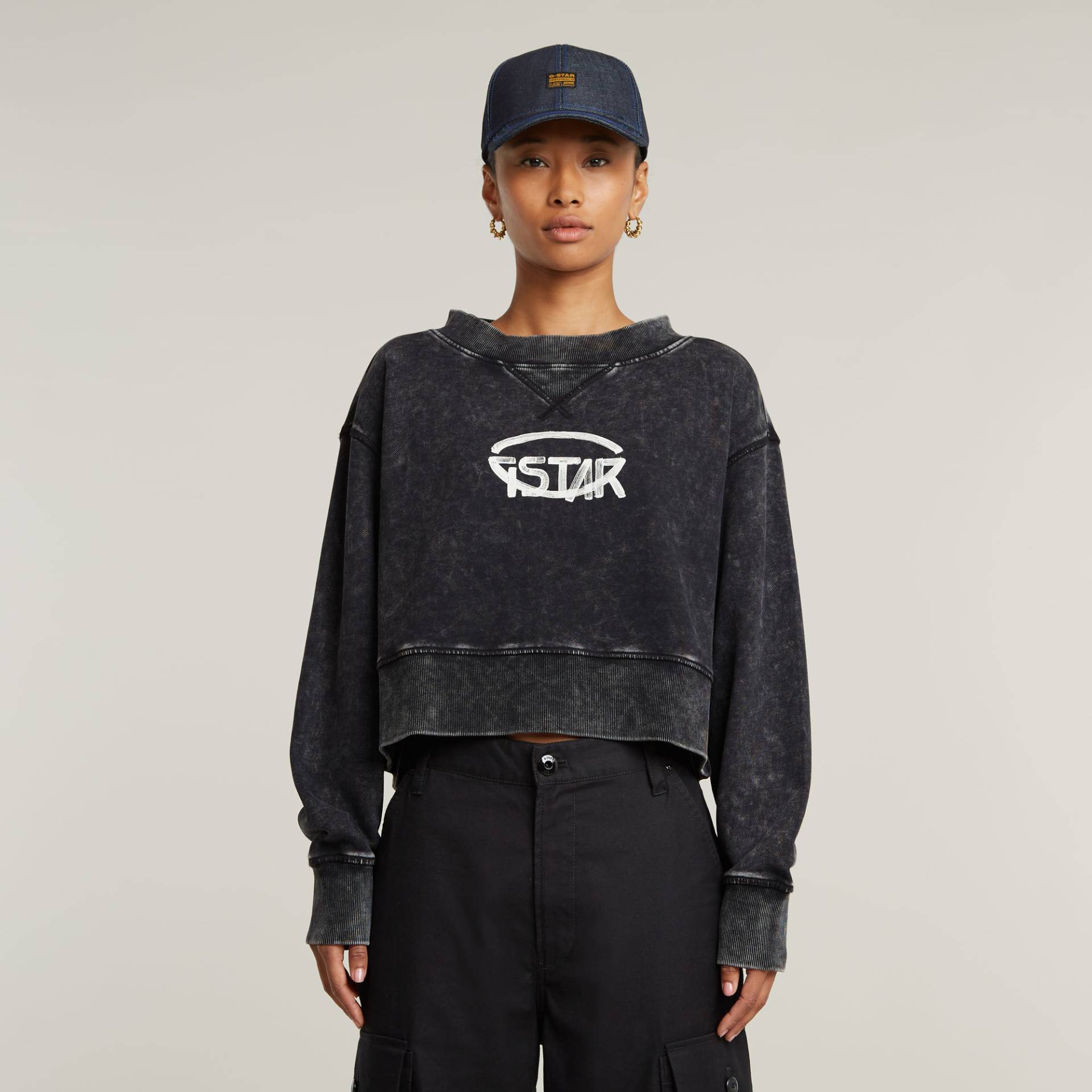 Overdyed Cropped Logo Loose Sweatshirt von G-STAR