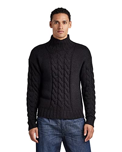 G-Star RAW Herren Heavy Cable Loose Mock Knit Pullover, Schwarz (dk Black D22087-D203-6484), L von G-STAR RAW