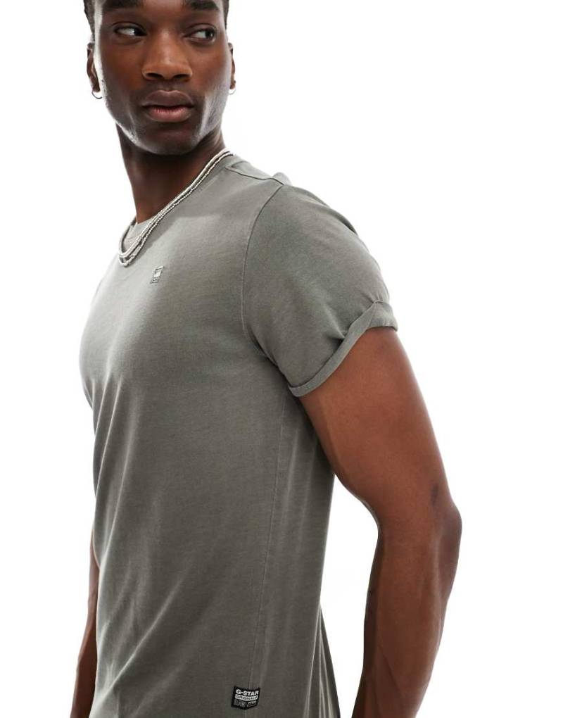 G-Star - Musa - T-Shirt in pigmentgefärbtem Dunkelgrau mit Palmen-Schablonenprint von G-Star