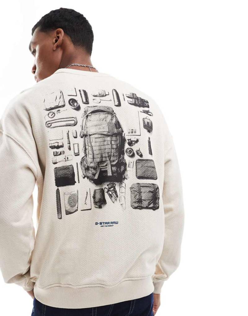 G-Star - Sweatshirt in gebrochenem Weiß mit Rückenprint von G-Star