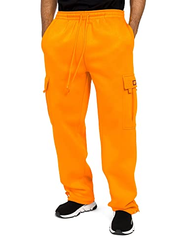 G-Style USA Herren-Cargohose, einfarbig, Fleece, schwere Ausführung, Neon-Orange, 3XL von G-Style USA