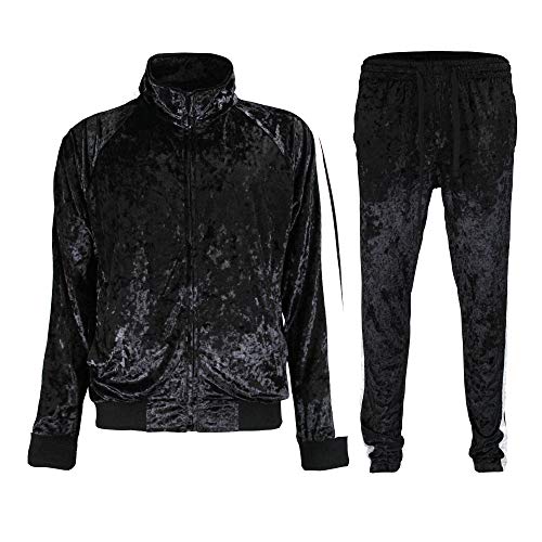 G-Style USA Herren-Jacke mit Reißverschluss, Kordelzug, Bund, Jogginghose, Trainingsanzug-Set, Velour schwarz, Medium von G-Style USA