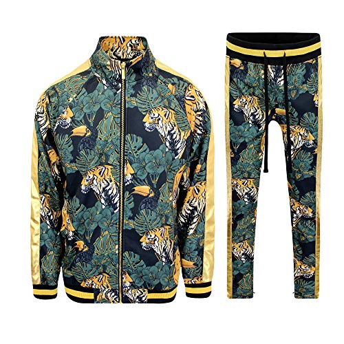 G-Style USA Herren Seitenstreifen Reißverschluss Jacke Kordelzug Bund Trainingsanzug, Floral Tiger Schwarz, XXX-Large von G-Style USA