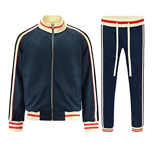 G-Style USA Herren-Trainingsanzug mit seitlichem Reißverschluss, Kordelzug, Bund, G-Streifen, Marineblau, Small von G-Style USA